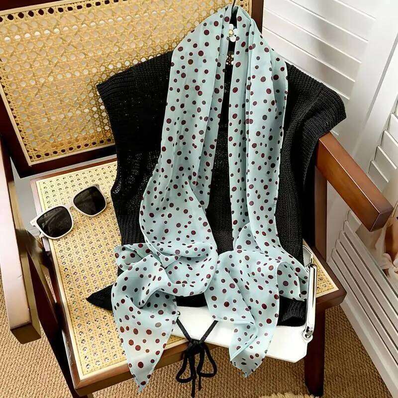 Floral Polka Dot Scarf-Thin Silk Neck Scarf for Women, Multi-purpose Hair Band & Bag Ribbon, Elegant Daily Wear Accessory 26Y06226 - view 6