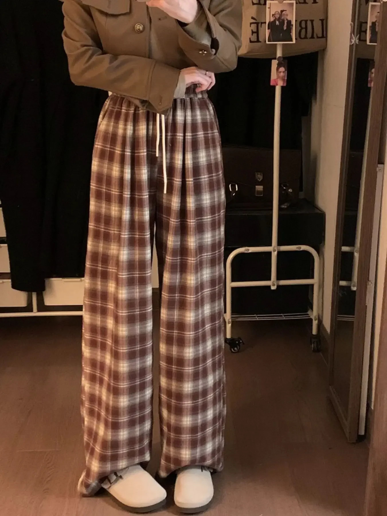 Retro Checked Plus Size Womens Trousers Relaxed Fit Comfortable Y2K Casual Straight Leg Pants SpringAutumn Bottoms 260625 - view 7