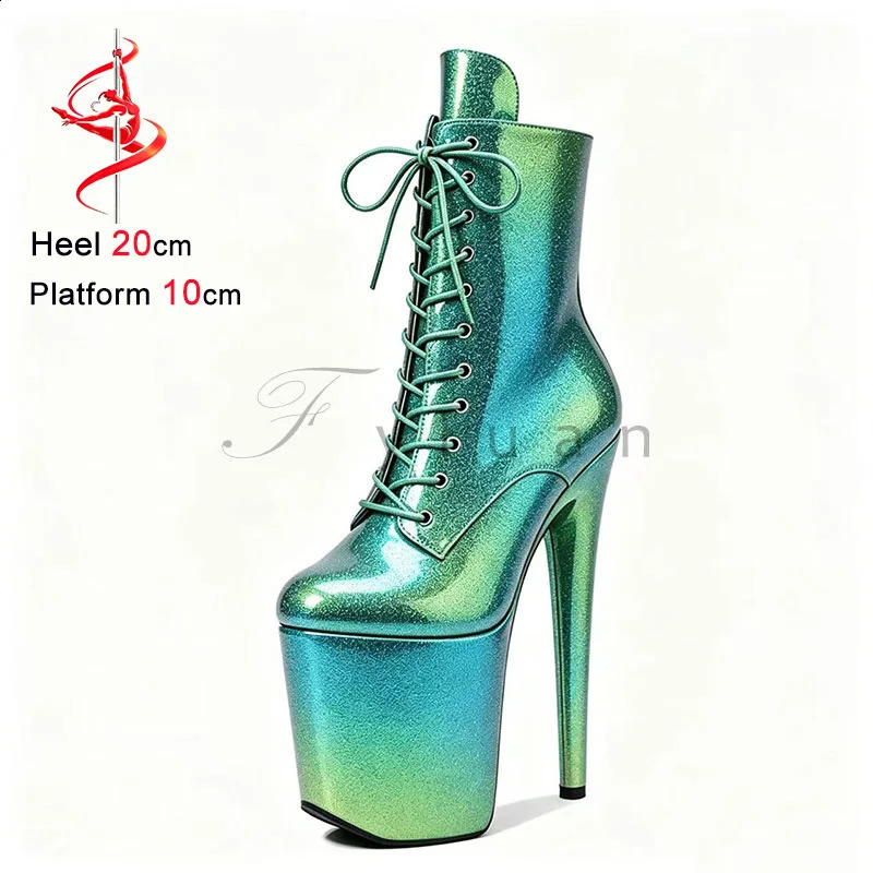 Platform Short Boots 20CM 8 Gothic Gradient Color Ankle For Woman Nightclub Super High Heels Stripper Pole Dance Shoes 260616 - view 7