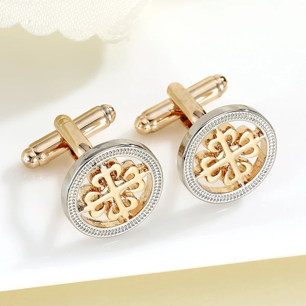 Novelty Two-Tones Hollow Out Flower Pattern Round Cufflinks Golden And Silver Plated Mens Shirt Suit Tuxedo Blouse Sleeve Button 260626
