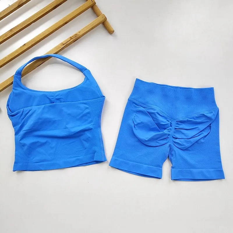 Yoga 2 Pieces Gym Set Women Backless Halter Tops High Waist Seamless Shorts Gym Suit Fitness Sports Bras Sportswear Workout Sets 260626 - view 4