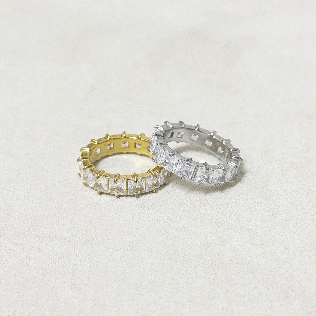Titanium steel European and American fashion square zircon ring 18k real gold plated jewelry