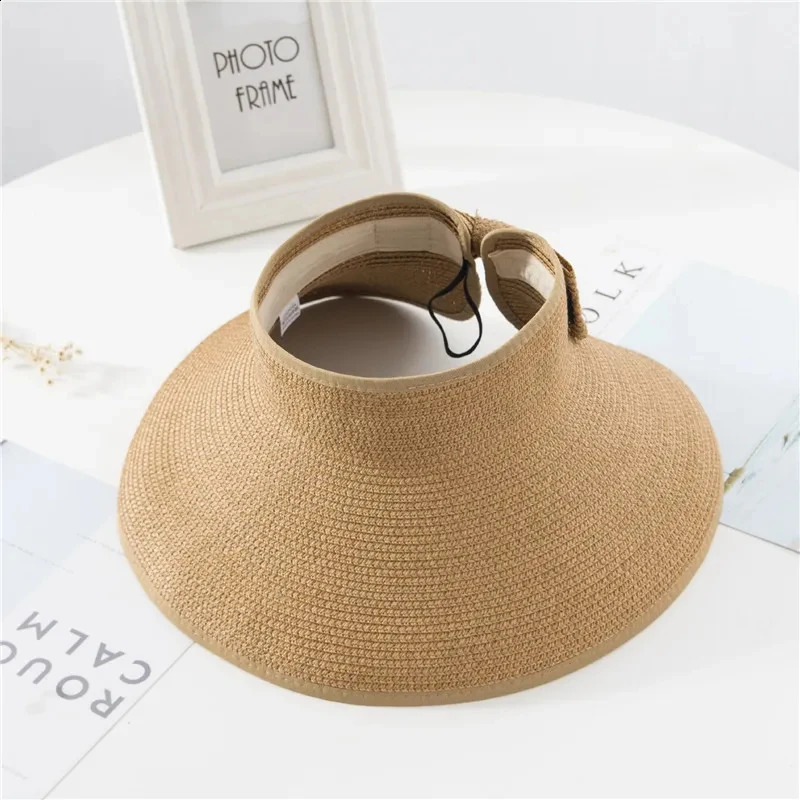 Summer Womens Holiday Beach hat Wholesale Ladies Girl Topless Empty Bow Sun Visor Hat Sunshade Protection Straw hats 260625 - view 6