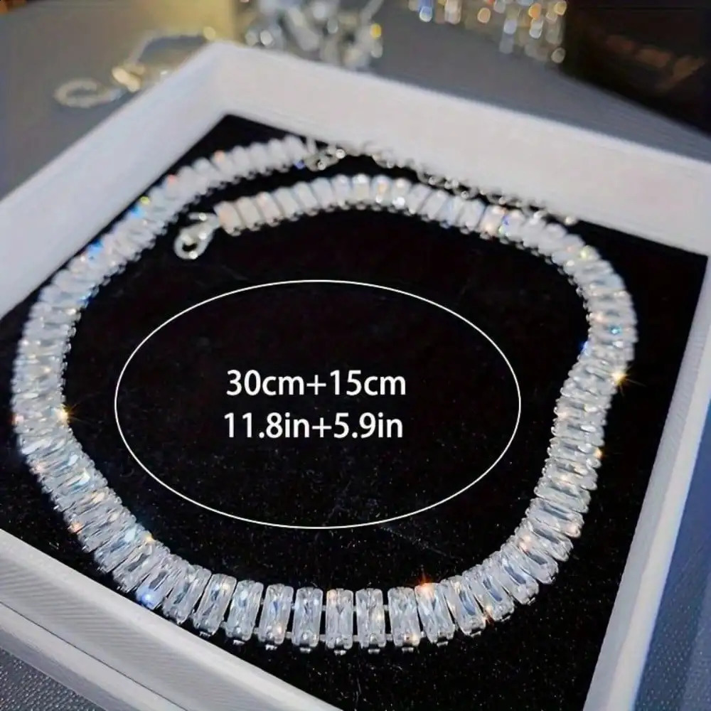 Sparkling Baguette-Cut Crystal Choker Necklace for Women Elegant Short Chain Jewelry 260624 - view 4