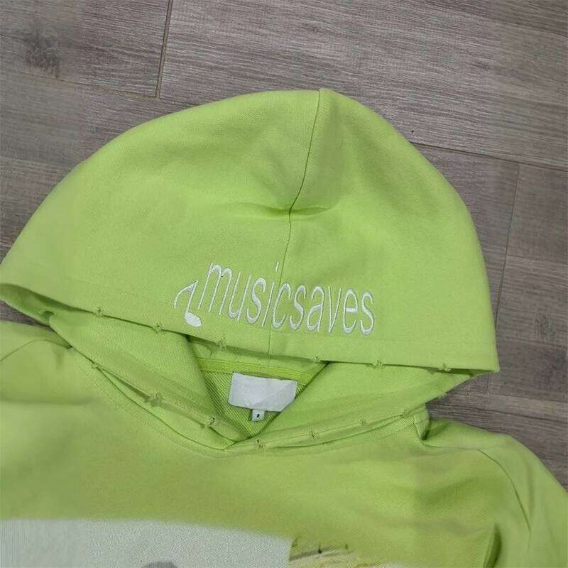 Y2K Fashion Trend Oversize Retro Music Themed Graphic Printing Green Pullover Hoodie Men Women Casual Comfort Streetwear W260626 - view 3