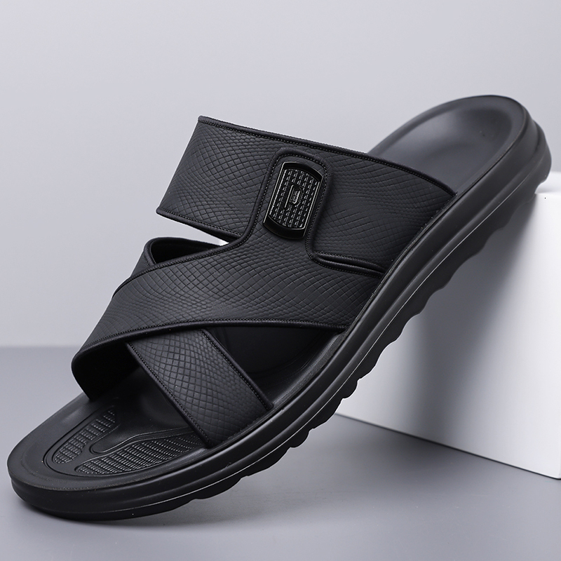 Men Cross Strap Faux Leather Slide Sandals Crocodile Texture Thick Cushion Platform Slippers Anti Slip Open Toe Summer Casual Beach Walking Slides - view 5