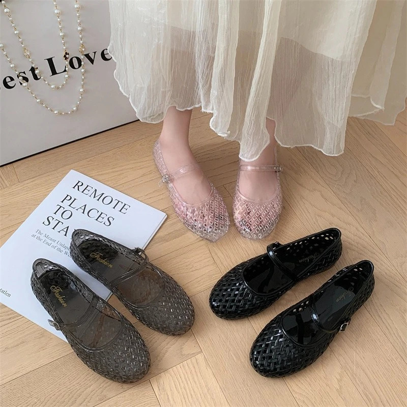 Baotou Sandals Womens Summer Flat Hollow Fashion Transparent Casual Outerwear Single Shoes 260626 - view 3