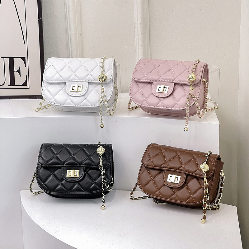 2026 Spring Summer Women Solid Color Quilted Embroidery Small Square Bag, Trendy Stylish Chain Shoulder Crossbody Handbag - view 3