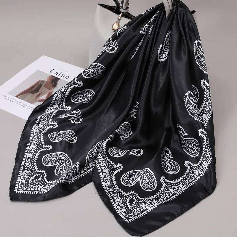 90x90cm Square Shawls Satin Neck Scarf For Women Fashion Print Floral Head Hijab Scarves Female Silk Feel Neckerchief Headband 26Y06226 - view 3