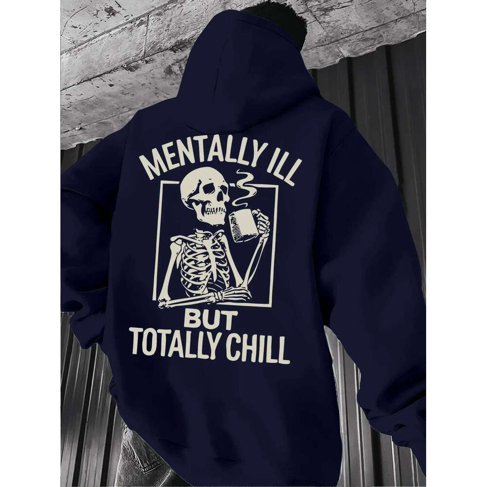 Men's women's American street retro skull elements fun letter fashion hoodies, essential, with soft and warm lining W260626 - view 3