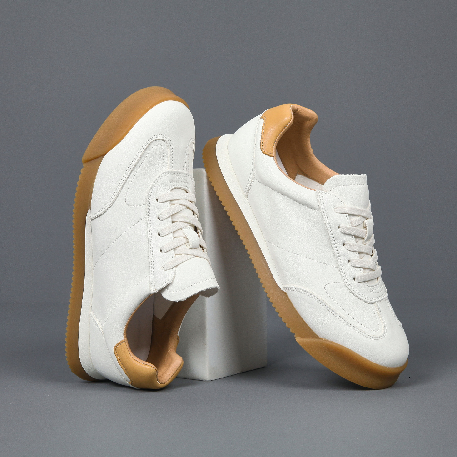 Designer Tan Leather Sneakers Men Free Shipping Breathable Perforated Non-slip Gum Sole Lightweight Business Casual Daily Walking Shoes - view 6