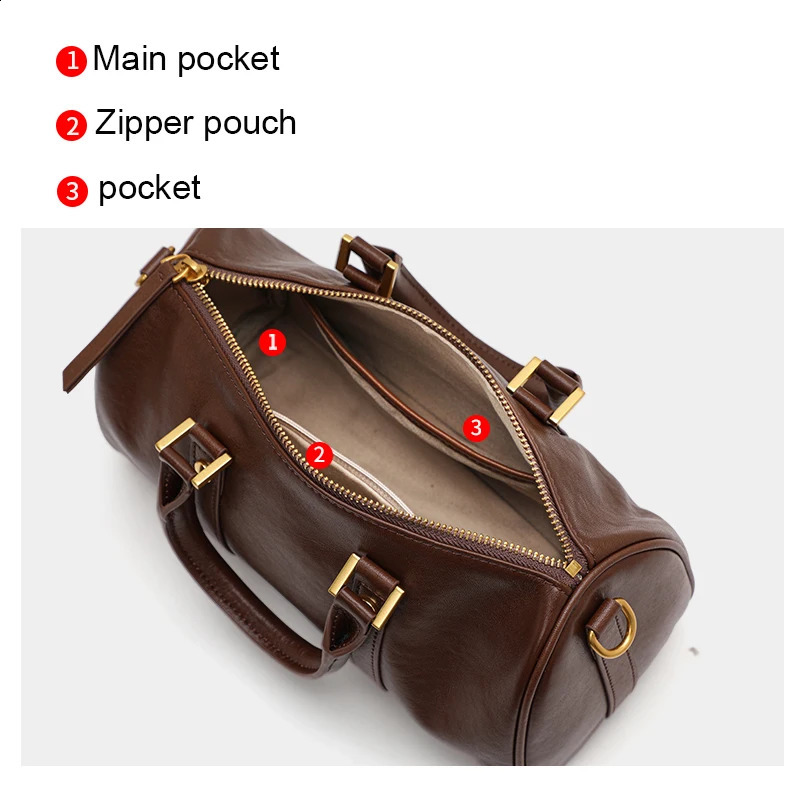 Genuine Leather Womens Handbag with Shoulder Strap - Crossbody Single-Shoulder Cylindrical Pillow-Shaped Storage Bag 260626 - view 6