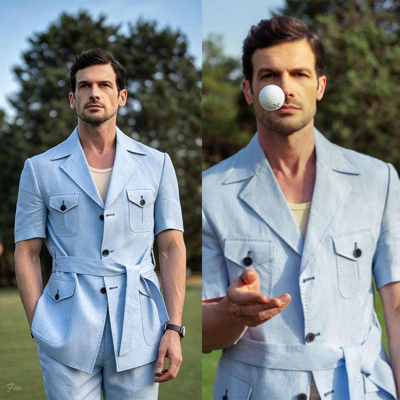 Summer Short Sleeve Men Suits 2 Pieces Single Breasted Wedding Tuxedos Groom Outfits Customized Blazer traje juvenil