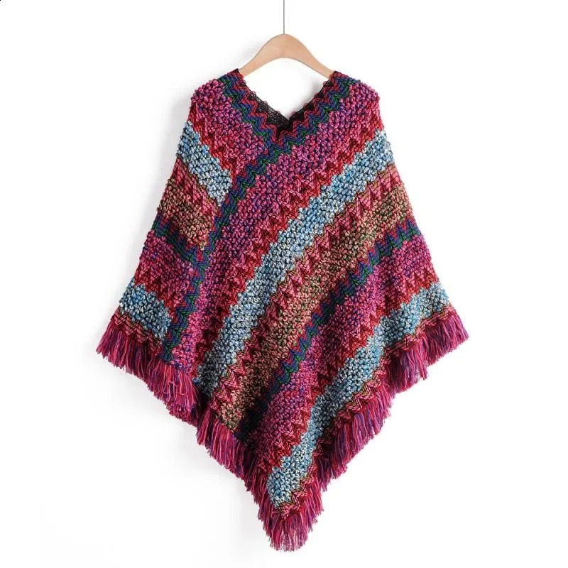 Poncho Cloak Ethnic Shawl Pullover Tassel Cardigan Color Travel Po Casual Women Knitted Cape Lady Coat Colorful Free Size 260625 - view 5
