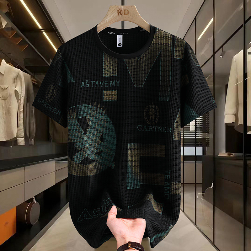 Summer Men's Short-Sleeve Ice Silk T-Shirt 2026 New Loose Fit Versatile Youth Trend Breathable Cool Feeling Tee