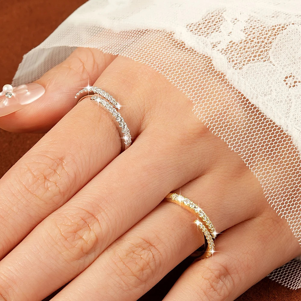 Lnngy Certified Opening Ring for Women Girls Sparkling Lab Diamond Half Wedding Ring Adjustable Jewelry Gift260624 - view 5