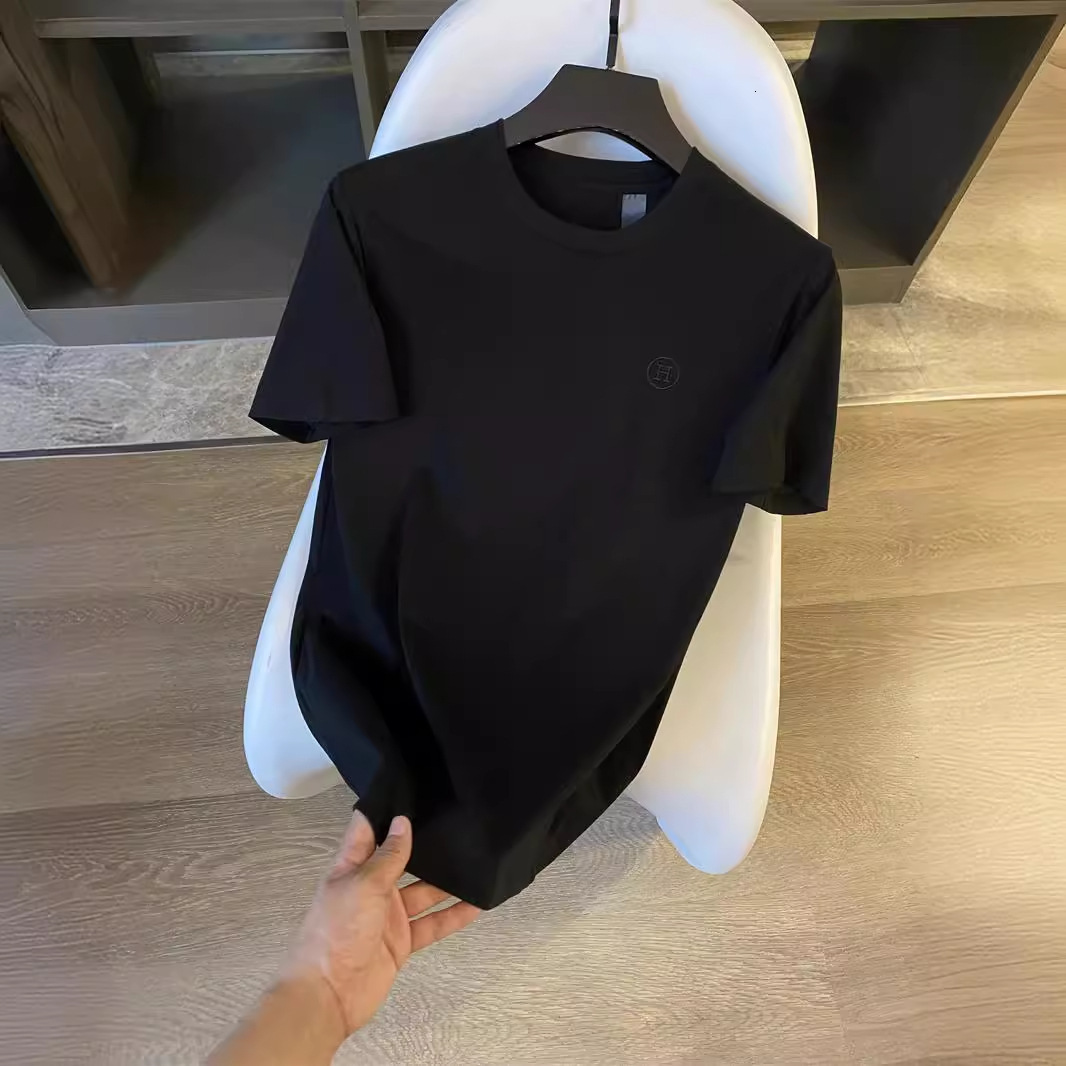 Exquisite letter embroidery, casual fashion embroidery, spring and summer men's solid color short sleeved T-shirt, men's round neck pullover - view 1