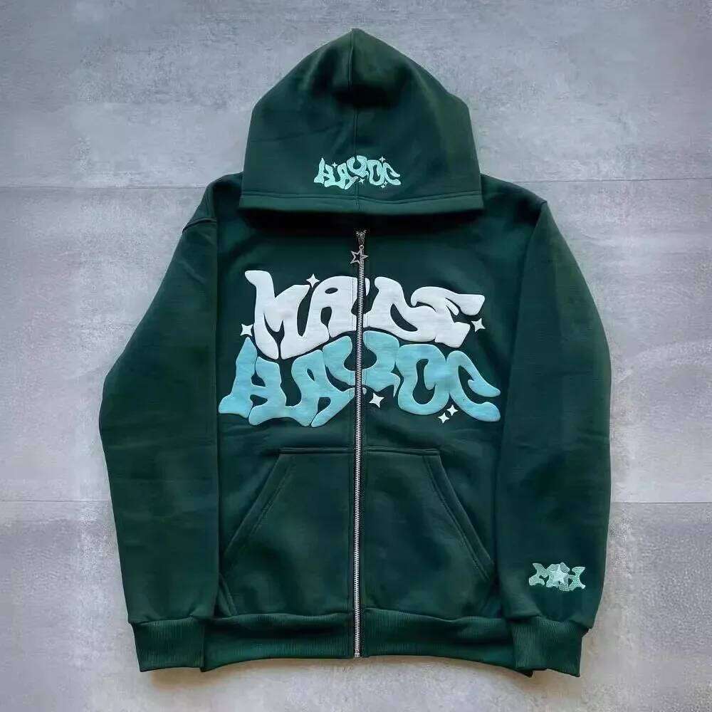 Hooded zipper hoodie retro American-style letters, unisex, suitable for pairing with a millennial-style jacket W260626 - view 3