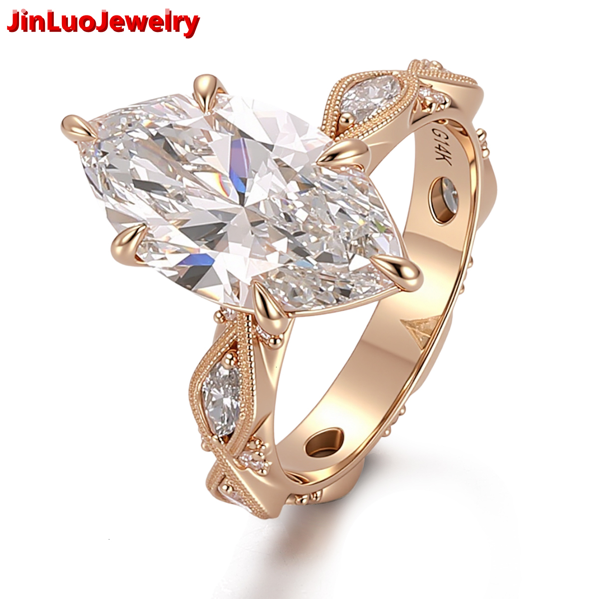 4CT Marquise Diamond Ring Fashion Women Jewelry 14K Solid Gold Inlay with Marquise DEF VVS Lab Diamond Engagement Wedding Ring