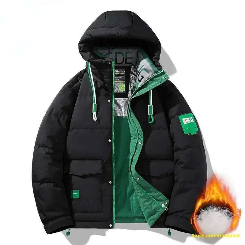 Men 2025 Trendy White Down Thick Cold Proof Warm Hooded Pike Coat Outdoor Casual Winter Zipper Cotton Jacket W260626 - view 3