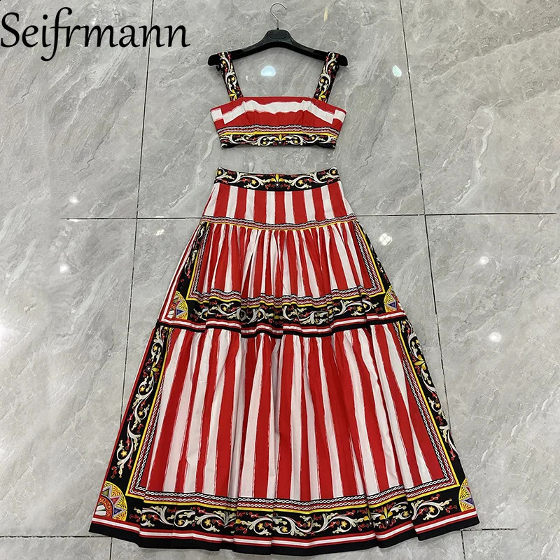 Seifrmann 2026 Summer Womens Fashionable Square Collar Sleeveless Cotton Printed TopLong Half Skirt Two Piece Set 260625 - view 7