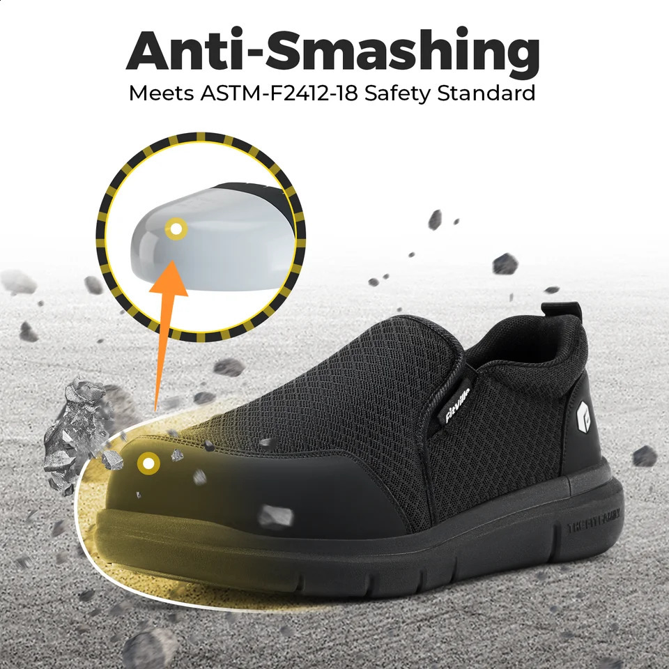 Fitville Wide Fit Mens Steel Toe Work AntiSmashing AntiPuncture NonSlip Safety Shoes For Construction Industrial Workplace 260624 - view 6