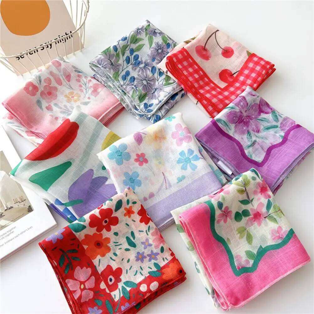 Spring Summer Thin Cotton Linen Small Square Sweet Floral Print Hair Scarf Headscarf Women Girls Elegant Decor Neckerchief 26Y06226 - view 5