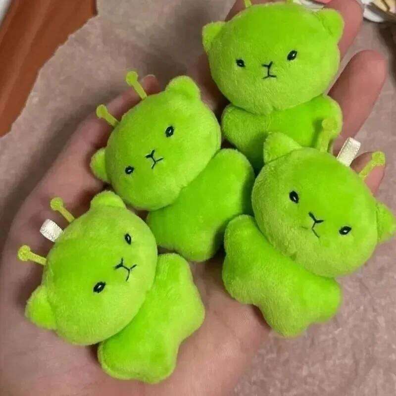 12pc Mini Alien Cat Keyring Green Soft Plush Portable Key Chains Super Cute Handmade Doll Bags Pendant Gifts Decor 26Y0626 - view 6