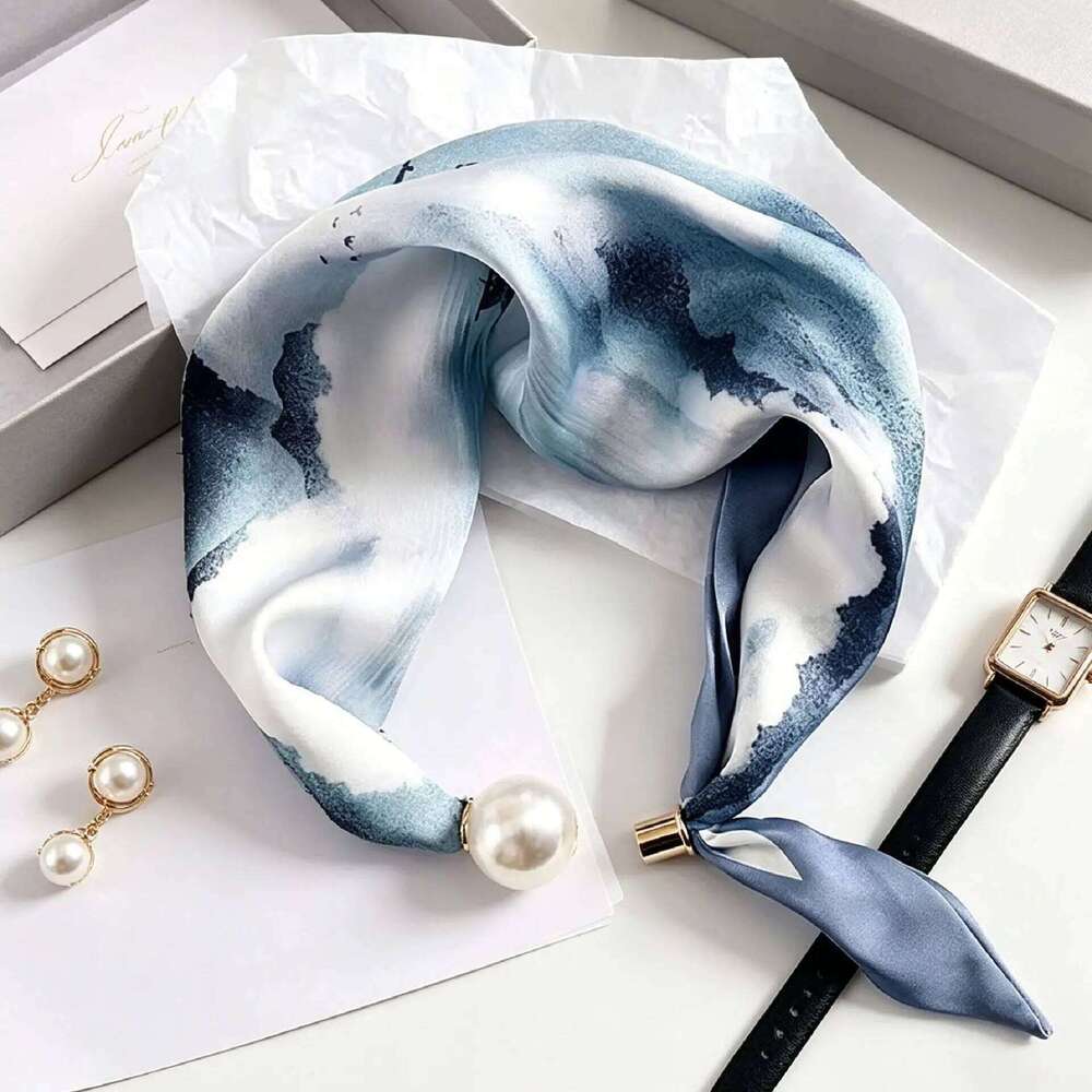 Luxury Pearl Tail Magnetic Women Silk Scarf Summer New Versatile Breathable Fashion Artistic Accessory Neck Wrap Scarves Ladies 26Y06226 - view 6