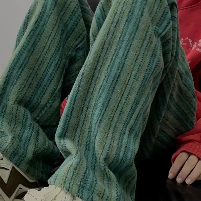 All Match Thick Loose Straight Leg Pants with Autumn and Winter Stripes Woolen Drape Casual Mens Retro 260625 - view 4