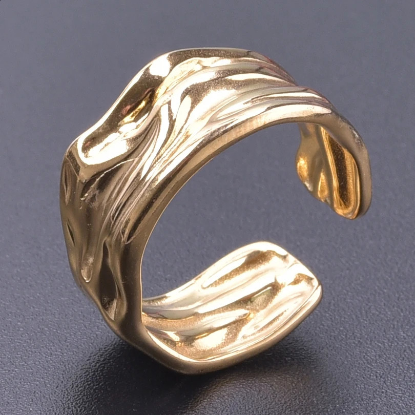 10pcs Hip Hop Irregular Wave Smooth Rings ConcaveConvex Surface Wide For Women Men Gold Color Open Punk Gothic Gift 260625 - view 6