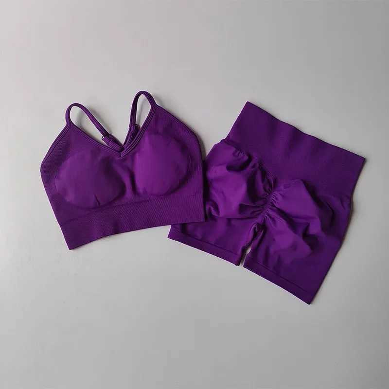 Sexy Slim Fit Yoga Womens Fitness Suit with High Waist Hip Lifting Three Part Shorts And Slim Suspender Sports Bra M260626 - view 7