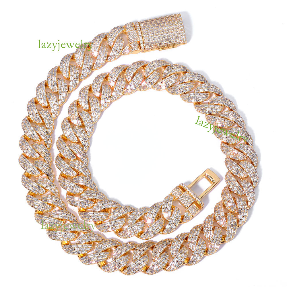 Rose gold full diamond Cuban chain necklace 925 silver VVS moissamite inlay hip hop luxury design for men and women in the same fashion accessories sp - view 4