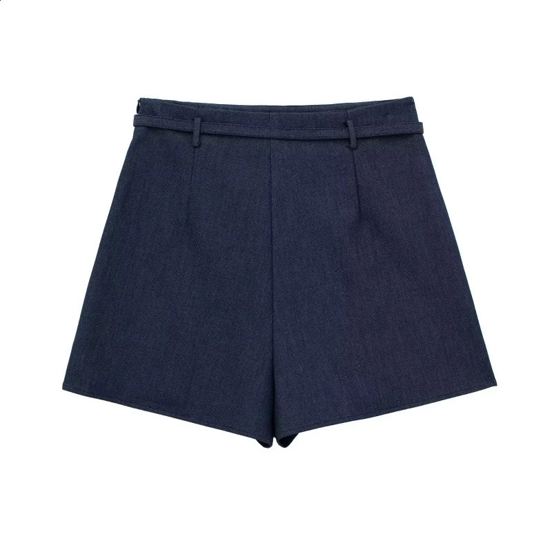 Womens Summer Cool Daily Navy Blue Shorts With Matching Decorative Belt School Commute Outfit 260626 - view 3