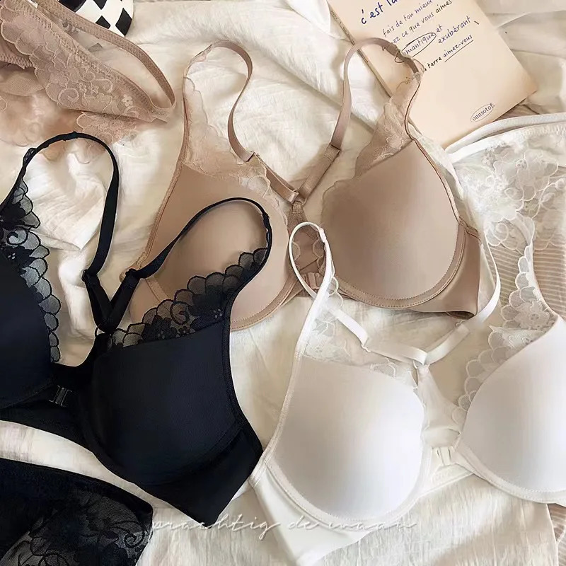 Thin Glossy Cup Cross Backless Lace Front Closure Bra and Panties Set with Push Up Underwear Women Beautiful Sexy Lingerie 260626 - view 5