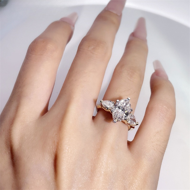 Tianyu Gems Private Custom Marquise Cut 2ct D VS1 and Pear Cut 46mm Lab Diamond 18k Yellow and White Gold Engagement Rings - view 7