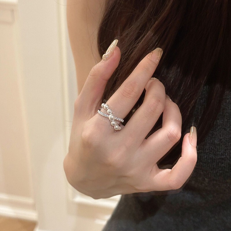 Ring Fashionable And Exquisite Pearl Geometric Circular Multi-layer Open Ring Light Luxury Index Finger Ring Daily Banquet Fashionable Finger Decorati - view 6
