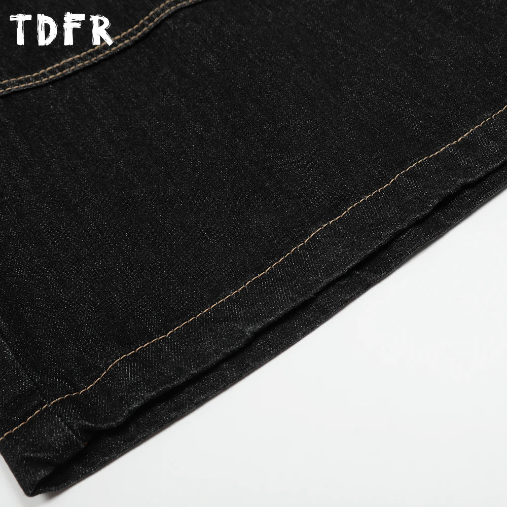 Pocket Denim Shorts Mens Top Stitch Spliced Summer Streetwear Loose Straight Wide Leg Short Jeans Men 260625 - view 6
