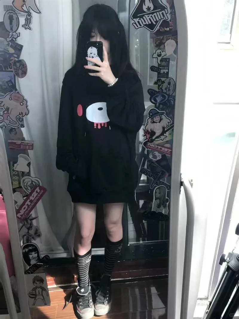 Autumn Lazy Women Casaul Gothic Sweatshirt Y2k Aesthetic Japanese Cartoon Print High Street Hoodied Harajuku Punk Clothes 260626 - view 4