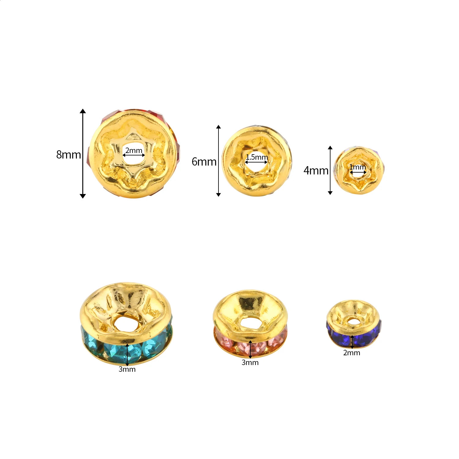 4 6 8mm Gold color Rhinestone Rondelles Crystal Spacer Beads for DIY Jewelry Making Accessories Handmade Bracelet Necklace 260623 - view 6