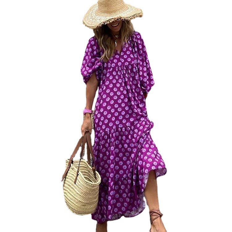 Womens Plus Size Mini Dress Womens Geometric Print Puff Sleeve Street Style Loose Soft Short Gown For Women Daily Autumn Holiday Shopping Outfits - view 6