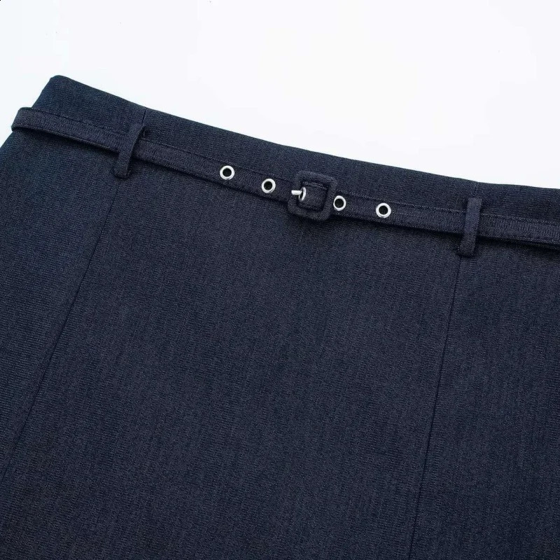 Womens Summer Cool Daily Navy Blue Shorts With Matching Decorative Belt School Commute Outfit 260626 - view 4