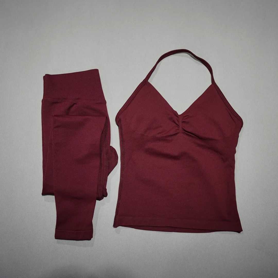 Set 2-Piece Active DFDK Womens Backless Yoga Top High Waist Seamless Pants Running Fitness Sports Suit M260626 - view 7