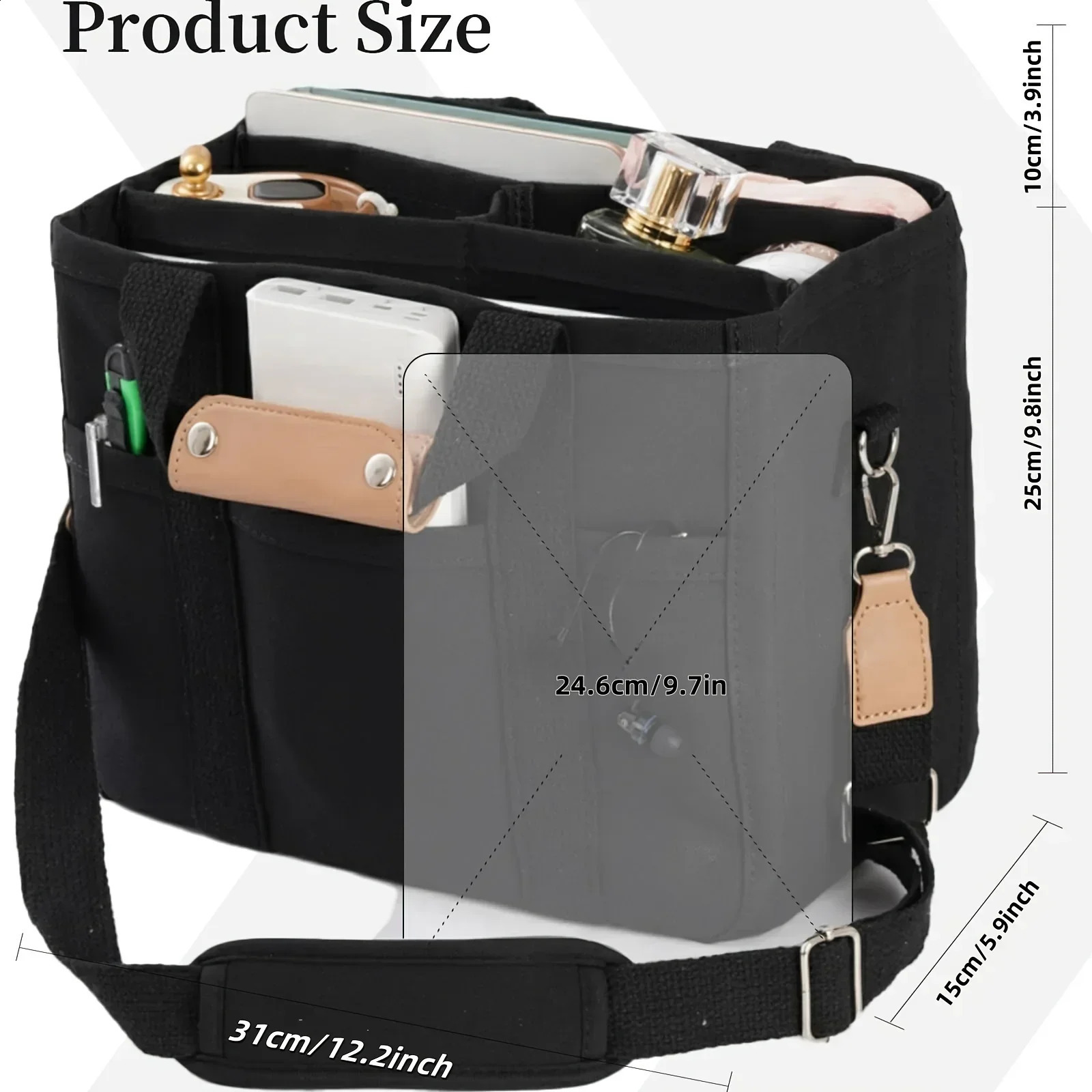 Ladies Canvas Handbag Multi Pocket Large Capacity Tote Bag Adjustable Shoulder Strap Casual Shoulder Shopping Bag 260625 - view 4