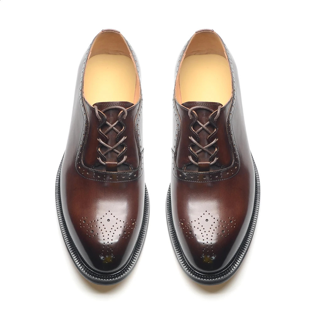 Classy Mens Oxfords Wedding Formal Shoes Handmade Genuine Leather Lace-up Brogue Round Toe Business Office Dress Shoes for Men 260626 - view 6