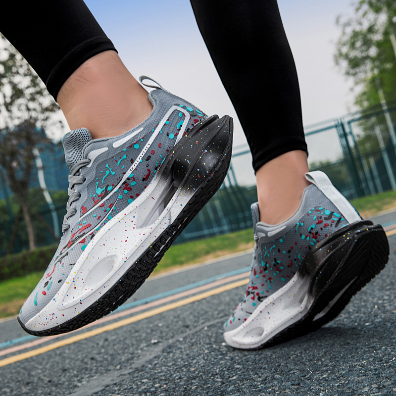 Colorful Ink Splash Mesh Road Running Sneakers For Men Women High Rebound Hollow Midsole Non Slip Rubber Outsole Lightweight Jogging Footwear - view 6