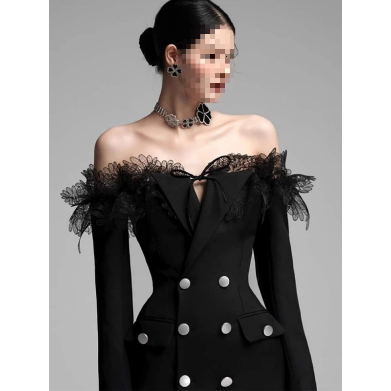 Women Lace Spliced Mid Length Blazer Dress Elegant Spring Work Commuter Chic Casual MAKOUFEI - view 4