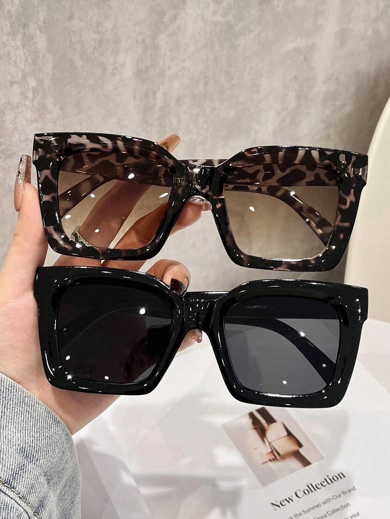 1/2Pcsretro High-Quality Square Large Frame Fashion Glasses Unisex With Rivet Decorated Arms Suitable For Driving And Daily Wear