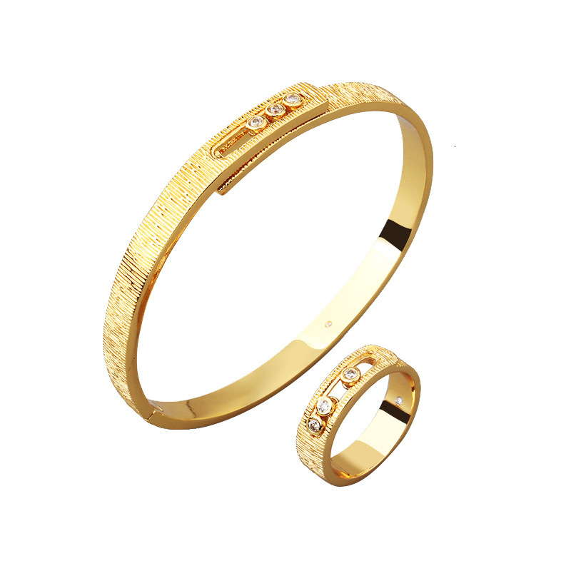 Rings European American Fashion Watch Strap Striped Bracelet And Ring Set With Dynamic Zircon Heart-Beat Design High-End Couple's Trendy Matching - view 6