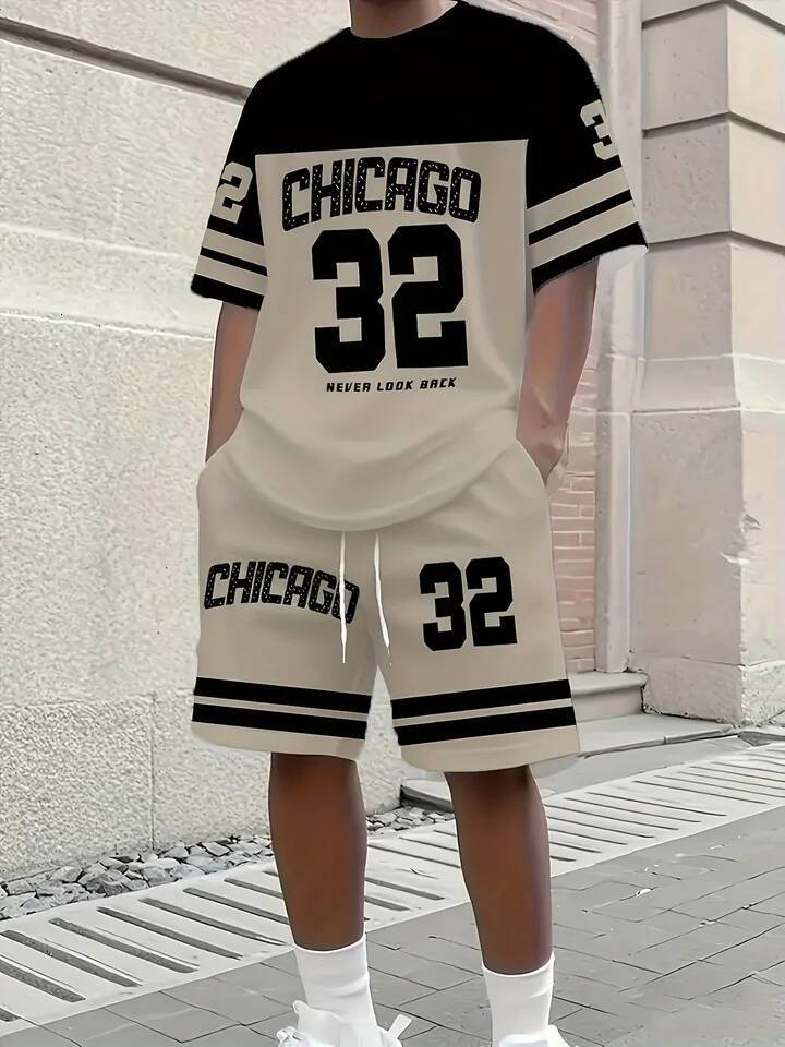 T Shirt Shorts 2 Piece Set Summer Men's Chicago-Themed Relaxed 32 Printed T-Shirt And Shorts Adult Sports Casual Plus Size Two-Piece Set - view 3